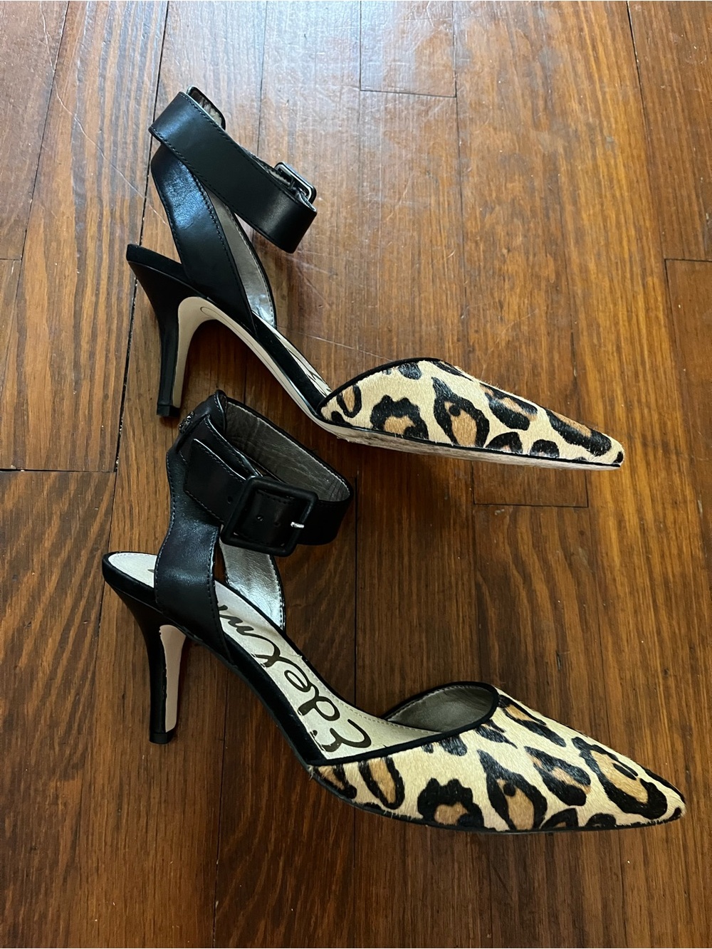 Sam Edelman Harlow Leopard Calf Hair Ankle Strap Heels Size 7.5 - Picture 4 of 10